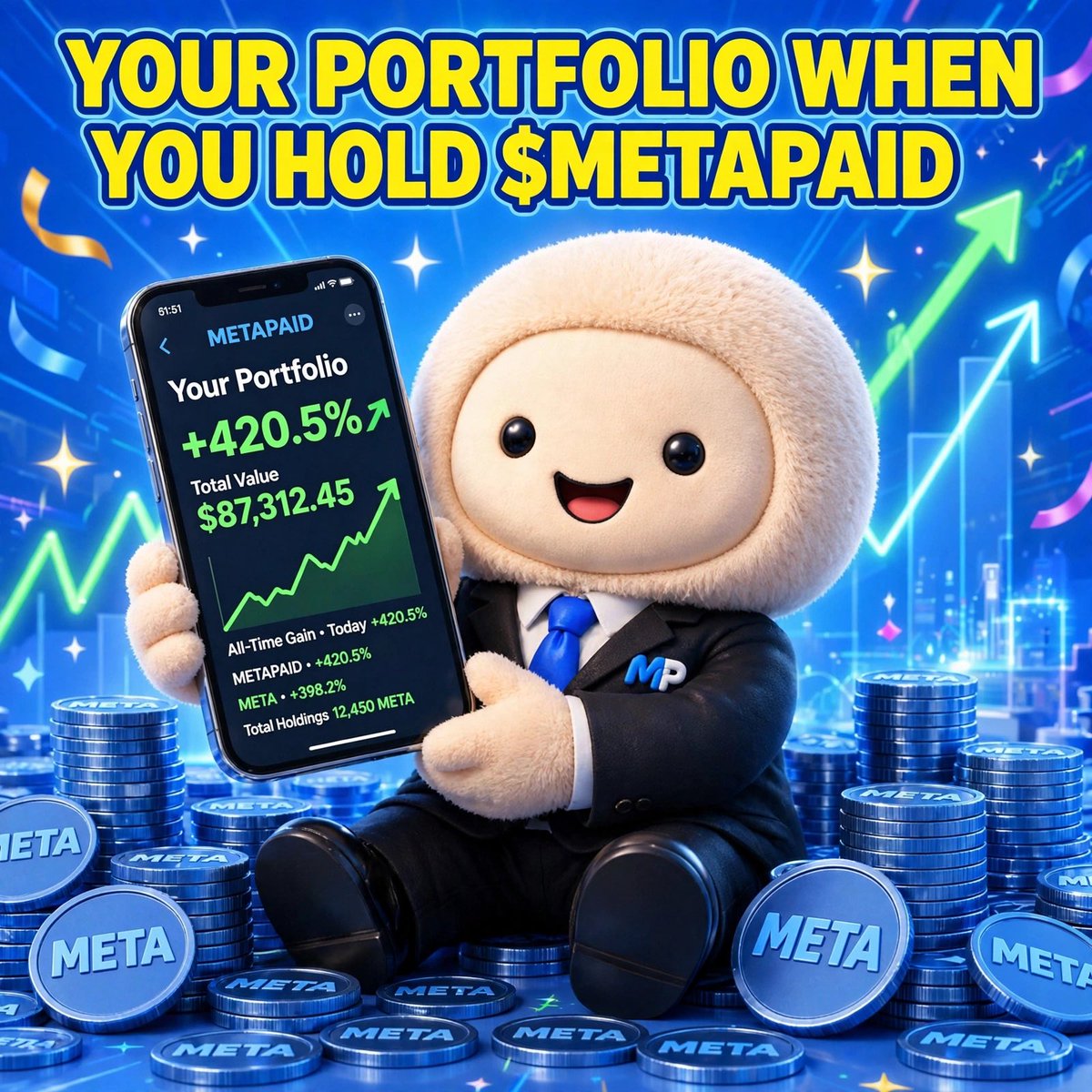 MetapaidRH's tweet photo. YOUR PORTFOLIO WHEN YOU HOLD $METAPAID 📈

+420.5% and stacking $META.

https://t.co/uYyG6DC7qY

https://t.co/cDMplp3FAu

#metapaid #meta #muse  #HoldToEarn https://t.co/Gb7fsBo2Uv