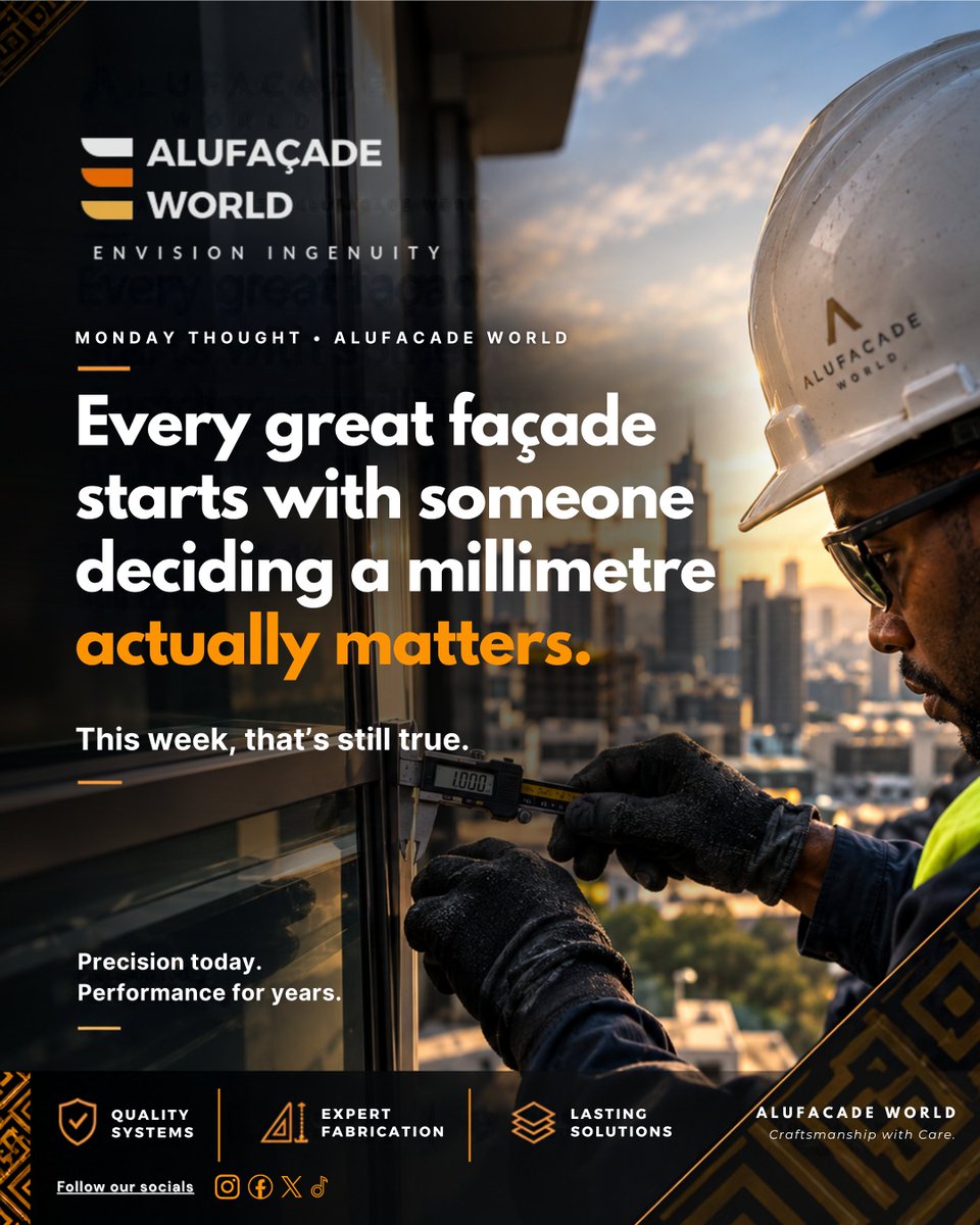 alufacadeworld's tweet photo. A millimetre doesn't look like much.

Until it's the difference between installed &amp; engineered.

Great façades aren't one big decision. They're hundreds of small ones, made carefully.

This week, that's still true.

#FacadeEngineering #Craftsmanship #ConstructionKenya https://t.co/ZPqbelFXUP