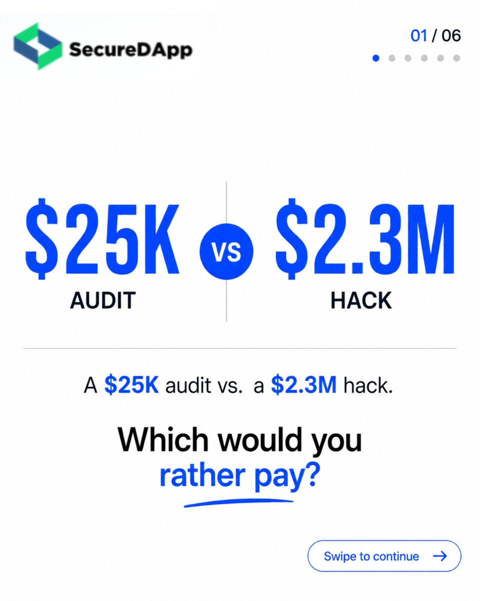 Secure_DApp's tweet photo. Your smart contract’s security journey doesn’t end when the code goes live.

Before deployment:
Solidity Shield helps identify vulnerabilities in your smart contracts before they become real-world risks, combining automated analysis with security expertise.

After deployment:
SecureWatch provides real-time blockchain threat monitoring, helping detect suspicious on-chain behaviour and emerging threats in your live environment.

Solidity Shield helps secure the code before launch.
SecureWatch helps protect the environment after launch.

Two stages. One security mindset.

Secure before deployment. Monitor after deployment.

Know More: https://t.co/3wJBmEbYsQ

#web3security #hacks #blockchainsecurity