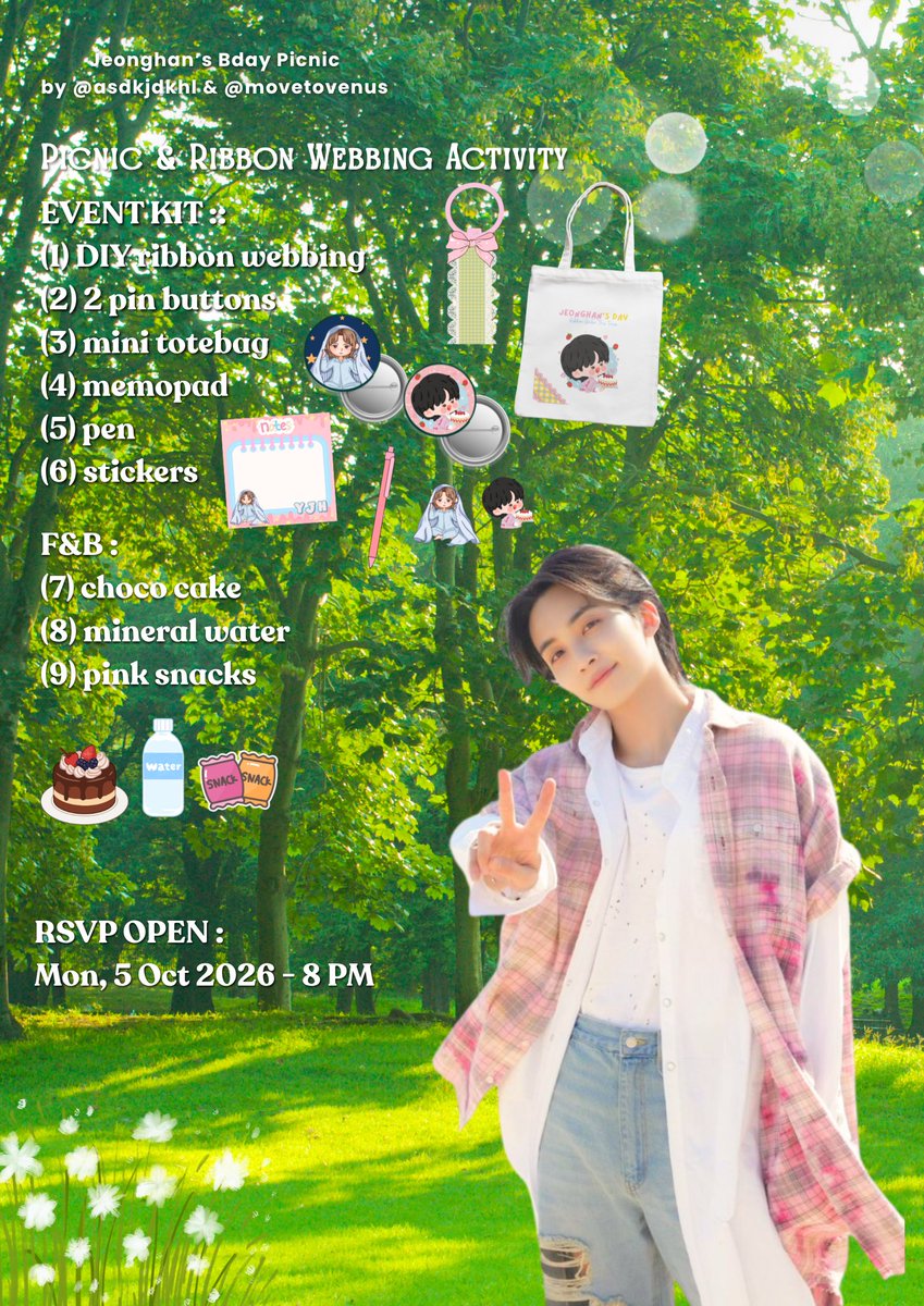 movetovenus's tweet photo. ⋆.𐙚 ̊ 𝓡𝓲𝓫𝓫𝓸𝓷 𝓤𝓷𝓭𝓮𝓻 𝓣𝓱𝓮 𝓣𝓻𝓮𝓮𝓼 ⊹ ࣪ ˖໒꒱
Picnic &amp; Ribbon Webbing Activity
for Jeonghan's Day by @asdkjdkhl &amp; @movetovenus 

🗓️Sun, 25 Oct 2026 - 3PM
📍Taman Anggrek, GBK
🎟️Rp17.133

RSVP OPEN: Mon, 5 Oct 2026 - 8PM
https://t.co/2Rxarpc9Yz

#ribbonunderthetrees https://t.co/EwNJDe8L37