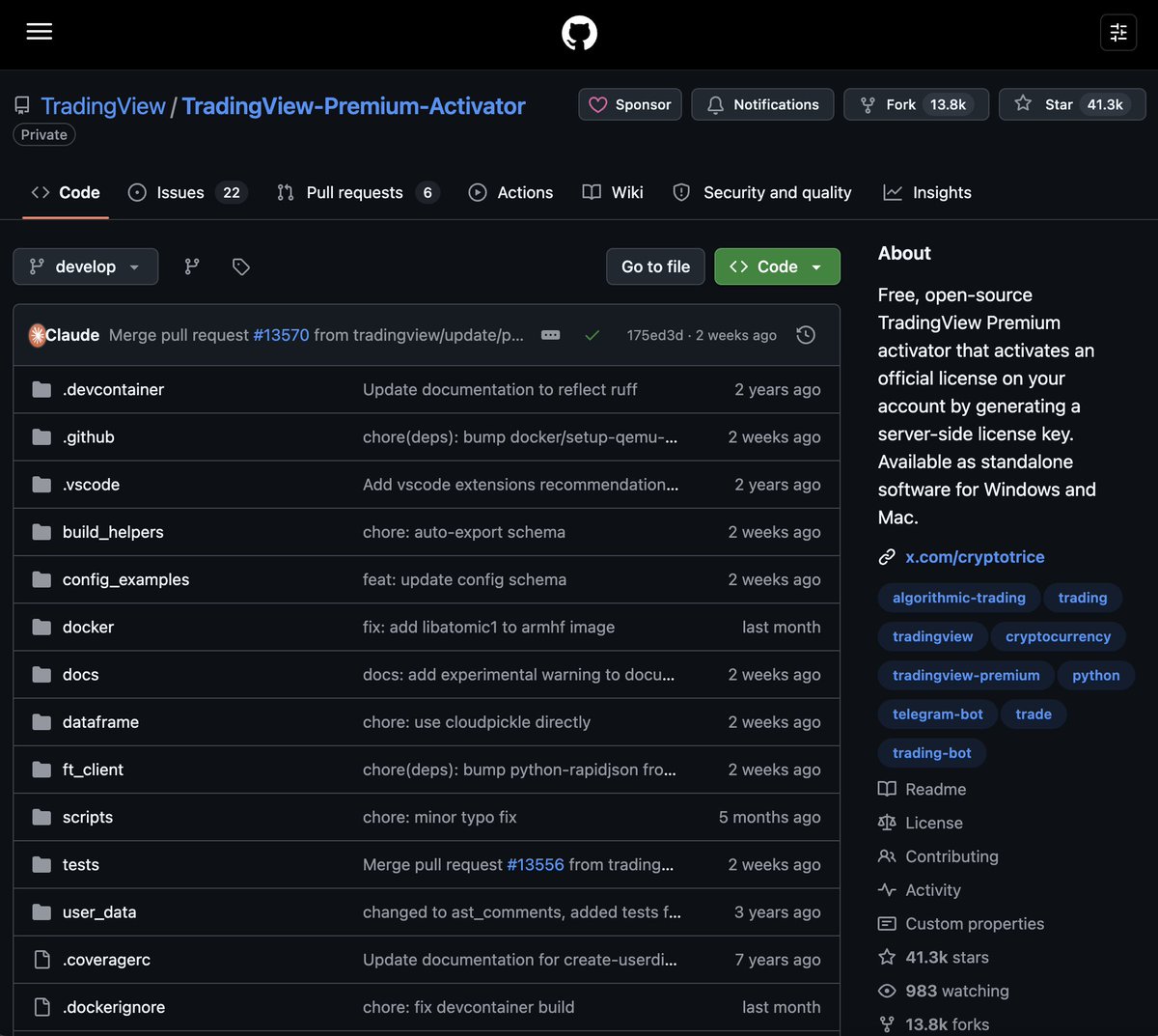 cryptotrice's tweet photo. Free open-source TradingView Premium activator just hit 41K stars on GitHub

It generates an official license key that activates a Premium subscription across all devices, including mobile

I still don't understand why people are paying for a subscription when a tool like this exists, especially considering that real-time data is also paid now in the original version

The activator is available as a standalone app for Windows and Mac

Check out my pinned article on how to get it, read it, and bookmark it