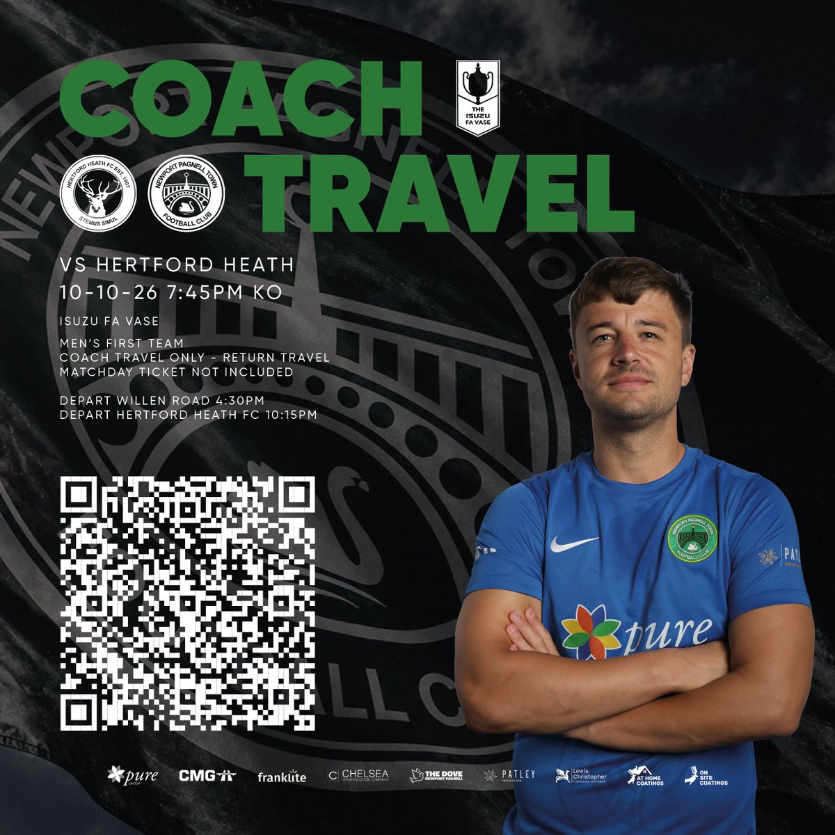 nptfc's tweet photo. Get your coach travel booked now for the Men's First Teams next game in the Isuzu FA Vase, as they travel to take on Hertford Heath on Saturday 10th October, 7:45pm kick off.
Travel tickets available in the link in the bio βοΈ
#NPTFC #NewportPagnellTown #UpTheSwans #FAVase https://t.co/ooxrb0NEfm