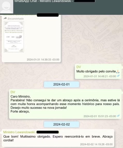 NewsLiberdade's tweet photo. 🚨URGENTE - Mensagens extraídas do celular de Vorcaro mostra que Lewandowski o convidou para sua posse no Ministério da Justiça, em 1º de fevereiro de 2024 https://t.co/9LqhfTEv2h