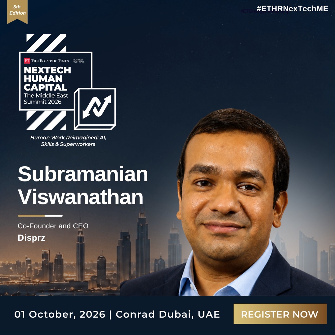 ETHRWorldME's tweet photo. At the 5th edition of The ETHRNexTechME, Subramanian Viswanathan, Co-Founder and CEO, @disprzofficial joins the conversation on the future of work, which is being shaped by AI.

Register Now - https://t.co/MePdmYqysY

#ETHRNexTechME #NexTechHumanCapital #FutureOfWork https://t.co/qcq0ZcjFEL