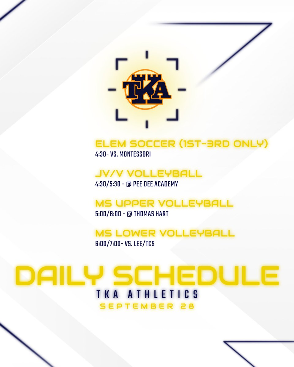 kingsathl's tweet photo. JV/V Volleyball head to Pee Dee Academy! 
Both MS Volleyball teams are in action along with 1st-3rd soccer! 
#GOLions https://t.co/x00NRPQrci