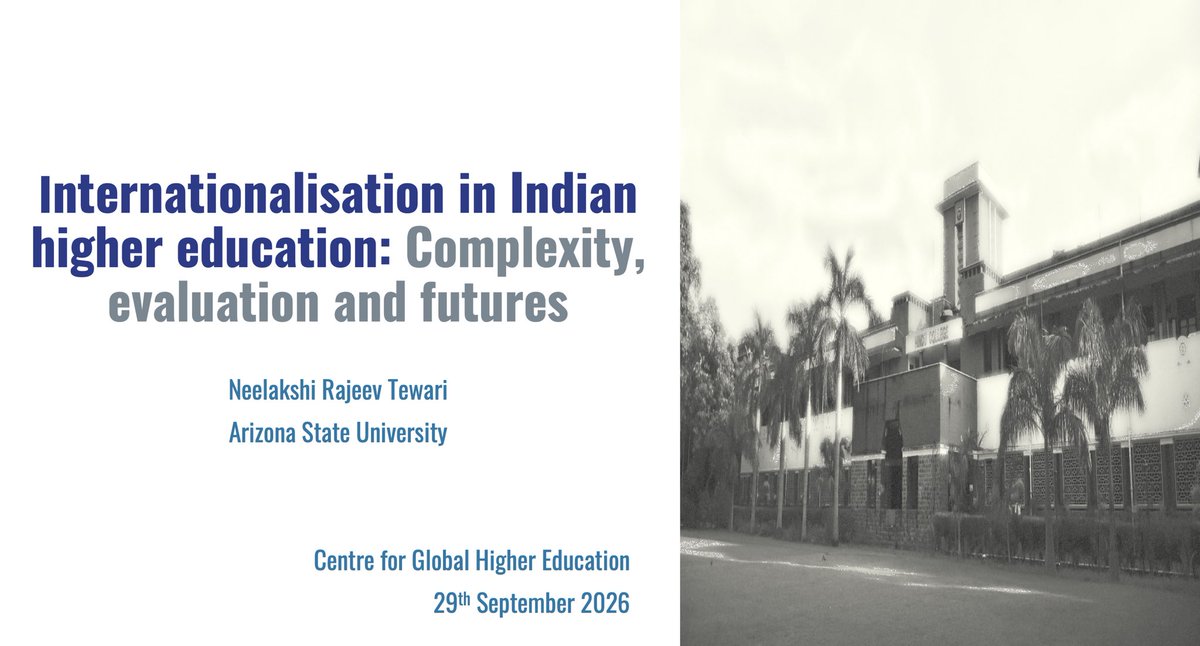 nixtewari's tweet photo. I will be speaking on 'Researching Internationalisation in Indian Higher Education: Complexity, Evaluation and Futures' for @ResearchCGHE webinar series. 29th September 2026 // 2 PM BST // 6:30 PM IST

Do attend! Registration link: https://t.co/PuPWnesvSs https://t.co/oJ3sjxT1Hn