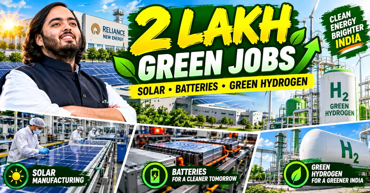 shre22742's tweet photo. #29MtCO2Avoidance 
 Anant Ambani's green vision goes beyond solar—it's about manufacturing the complete chain. Panels, batteries, hydrogen solutions, and creating 2 lakh jobs. Real sustainability means building the entire ecosystem, not just tapping into it. https://t.co/1zoiUAydt8