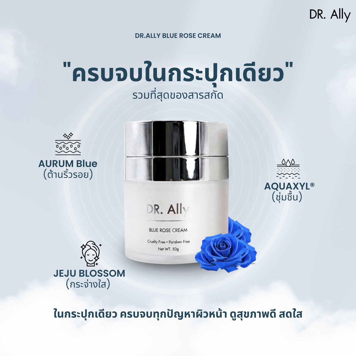 DrAllyBrand's tweet photo. https://t.co/trEMLpbBXR Blue Rose Cream
​(ด็อกเตอร์ แอลลี่ บลูโรส ครีม)
​สัมผัสความลับแห่งพลังจาก ’กุหลาบสีน้ำเงิน‘ ที่จะมอบความชุ่มชื้นและเปล่งประกายสู่ผิวคุณ ✨

​🌹 Aurum Blue Extract M (Blue Rose): สารสกัดกุหลาบสีน้ำเงินจากญี่ปุ่น 🇯🇵 ช่วยปกป้องผิวจากสภาวะแวดล้อม และส่งเสริมผิวให้ดูอ่อนเยาว์อย่างเป็นธรรมชาติ

​💧 Aquaxyl® & GlucanREAL®: นวัตกรรมเติมความชุ่มชื้น และ Beta-Glucan ที่ช่วยเสริมสร้างปราการผิว (Skin Barrier) ให้แข็งแรง ล็อกน้ำให้ผิวอย่างยาวนาน 🛡️

​🫧 Luminia Granatum (Pomegranate Stem Cell): สเต็มเซลล์จากทับทิม ช่วยปรับโทนผิวให้แลดูกระจ่างใส และเรียบเนียนสม่ำเสมอ 💎

​🌸 Jeju Blossom & White Blossom: พลังดอกไม้จากเกาะเชจู ช่วยปลอบประโลมผิวอย่างอ่อนโยน และดูแลปัญหาริ้วรอยแรกเริ่ม 🌿

✅️​ เลขจดแจ้ง 10-1-6900007893

👇🏻ช่องทางการติดต่อ👇🏻
IG : @dr.ally_official_thailand
X : https://t.co/aVPVowaT3x Official
FB : https://t.co/aVPVowaT3x Brand
Tiktok : https://t.co/aVPVowaT3x Brand

🛒ช้อปผ่านช่องทางออนไลน์
1.Shopee : https://t.co/trEMLpbBXR Official https://t.co/nYShFhXjS2
2. Lazada : https://t.co/trEMLpbBXR https://t.co/usdcEOVBem
3.Tiktok Shop : https://t.co/aVPVowaT3x.Brand https://t.co/x2yUDV8tyB

🛒ช้อปที่ Shop

- https://t.co/trEMLpbBXR Brand
โครงการสวนหลวงสแควร์ จุฬาซอย5 อาคาร 59/19 ใกล้ถนนบรรทัดทอง
โทร 096 - 2392961

- https://t.co/trEMLpbBXR Clinic โครงการสวนหลวงสแควร์ จุฬาซอย5
อาคาร 59/23 ใกล้ถนนบรรทัดทอง
โทร 090-5693595

Call Center : 0962392961

​#DrAllyxMark
#markjrtn
#DRAllyBlueRoseCream
#ครีมมอยส์ที่มาร์คเลือก
#DRAllyThailand