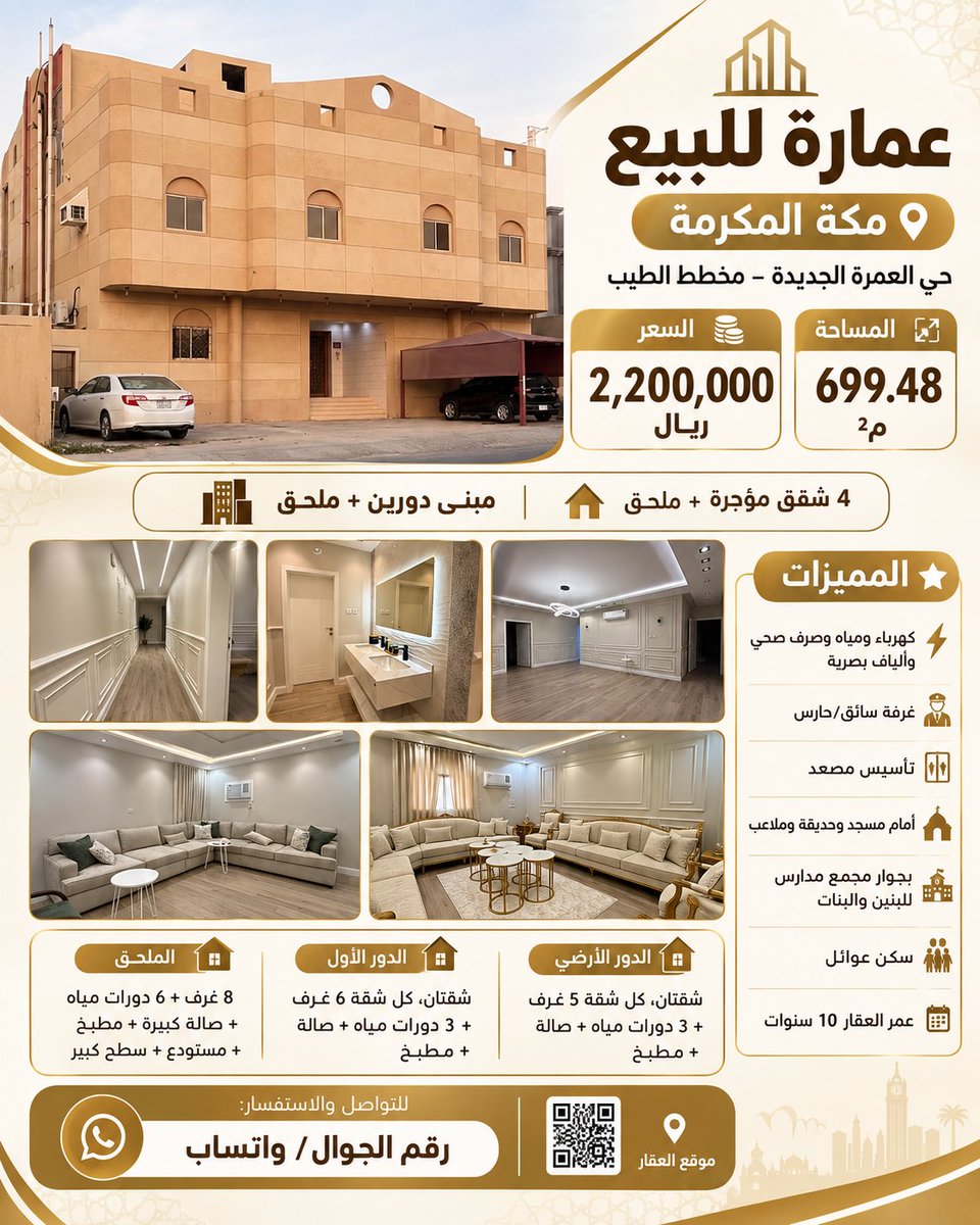 taif143495's tweet photo. عمارة للبيع في مكه حي العمره الجديده مخطط الطيب
المساحه 699.48 متر 
4 شقق مؤجره ماعدا الملحق
المبنى دورين وملحق :
للتواصل واتساب /0543866252 https://t.co/XjzNtTStTB