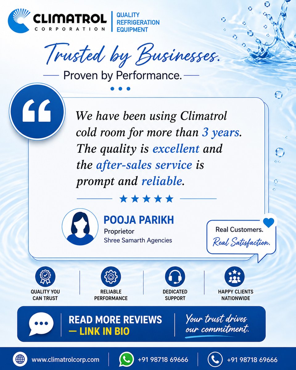 Climatrol_in's tweet photo. Thank you, Pooja Parikh, Proprietor – Shree Samarth Agencies, for your valuable trust and feedback. 💙

Looking for dependable refrigeration solutions for your business?

📞 +91 98718 69666
🌐 https://t.co/Q1IfMd8tOV
#ClimatrolCorporation #ColdRoom #Refrigeration #ColdStorage https://t.co/2mlKNtTzq0