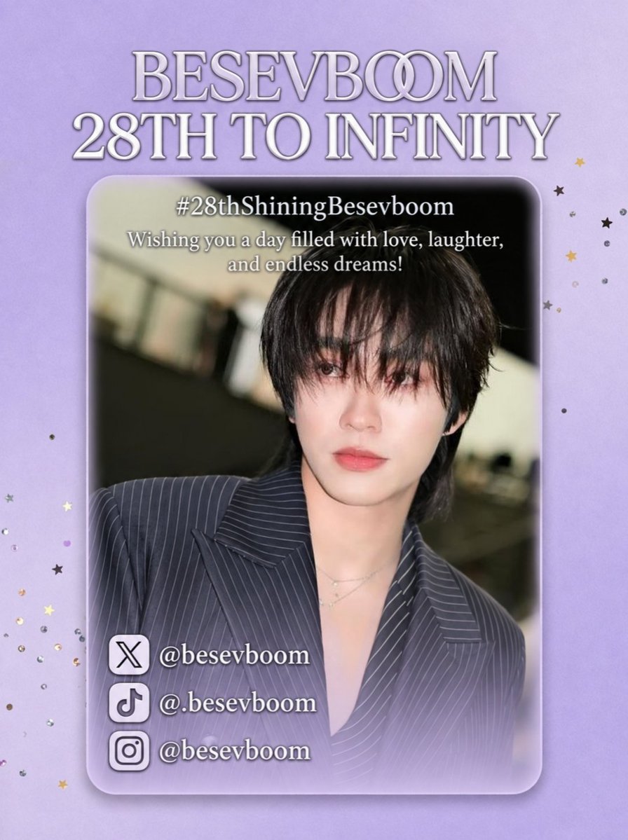 XtrendingforAB's tweet photo. BESEVBOOM 28TH TO INFINITY 

 #28thShiningBesevboom  

Happy 28th Birthday to our precious Boom! 💜🎂
May this new chapter of your life be filled with happiness, good health, beautiful moments, and countless reasons to smile. May all the dreams you’re working toward slowly come true, and may every path you choose lead you to something wonderful.
No matter how busy or tiring life gets, I hope you always remember to take care of yourself and give yourself time to rest. You deserve all the love, happiness, and beautiful things that life has to offer.
Thank you for always working hard and sharing your happiness with us. I hope you continue to shine, grow, and create many more precious memories in the years ahead. May 28 be the beginning of an even more beautiful journey for you.
May you always be surrounded by love, happiness, and people who truly cherish you. We’ll always be here cheering you on. 🫶🏻✨
          
                                                            With love,
                               X Trending AouBoom Myanmar 
                                                              &
                               Melody Of AouBoom Myanmar