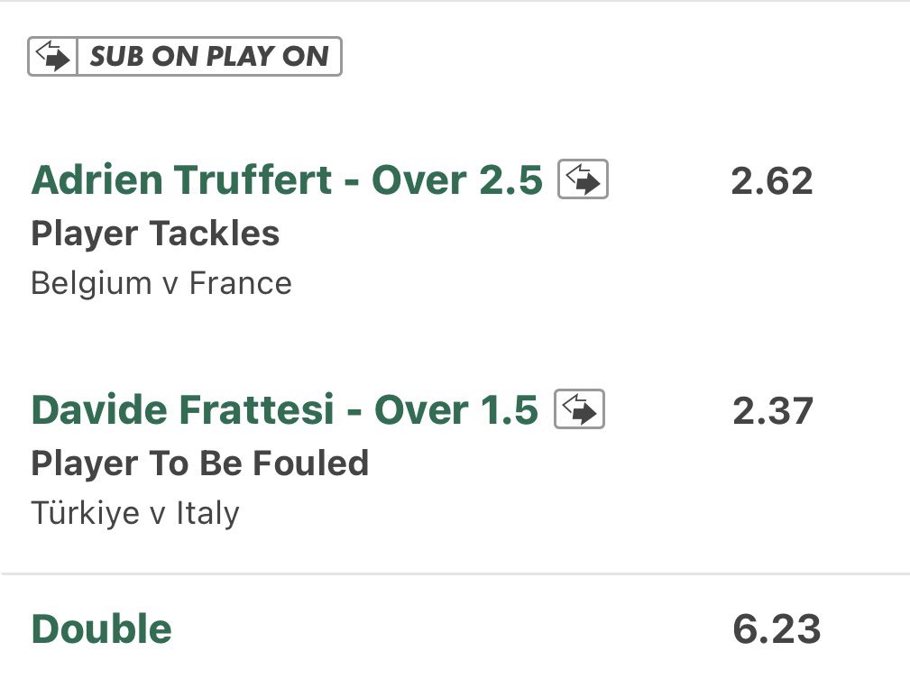 FootieNBAHorses's tweet photo. Nations League Crossmatch 😁 

Adrien Turffert has made 2+ tackles in the last 14/15 & 3+ in the last 5/10 🛡️

LB's vs Belgium average 2.60 tackles p/90 📊

Davide Frattesi was fouled 3 times in 25 minutes vs Belgium! 

He has won 1+ foul in 18/20 for Italy & 2+ in his last 8/15 for C&C 🇮🇹

Cherki who played RCM vs Türkiye on Friday managed to win 4 fouls 👌

If odds shift throughout the day feel free to add over 1 cards in the Türkiye vs Italy game 

I've taken the 2+ lines as singles too 👊

https://t.co/k8XZrqjozO

Stats from @StatsHubCom