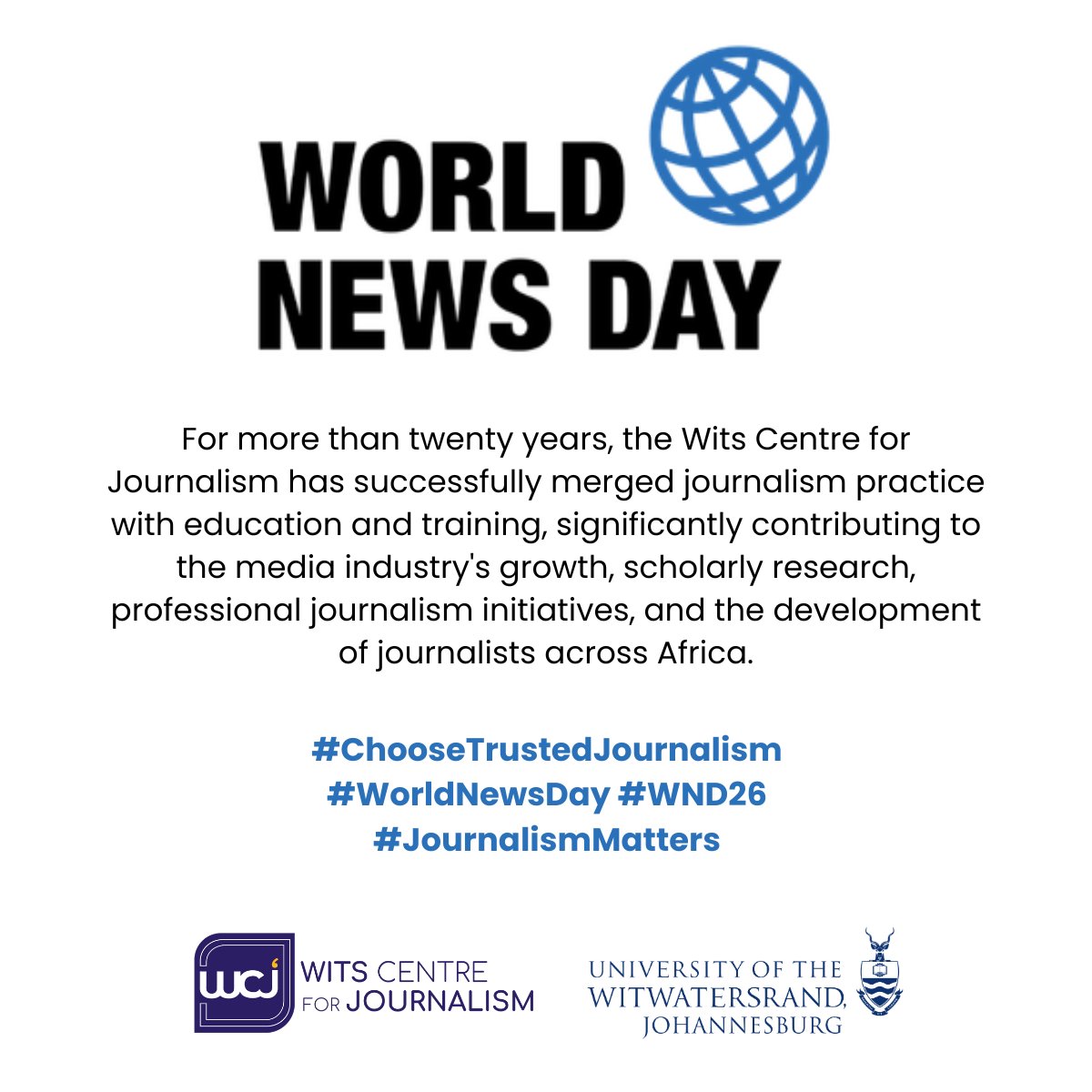 Journ_SA's tweet photo. Today on #WorldNewsDay, the WCJ joins more than 1000 newsrooms in over 100 countries in making the call to #ChooseTrustedJournalism. Fact-based journalism is valuable, and needs your support. Subscribe to trusted local news &amp; speak up for a free press, because #JournalismMatters. https://t.co/I2DAz0dfvq