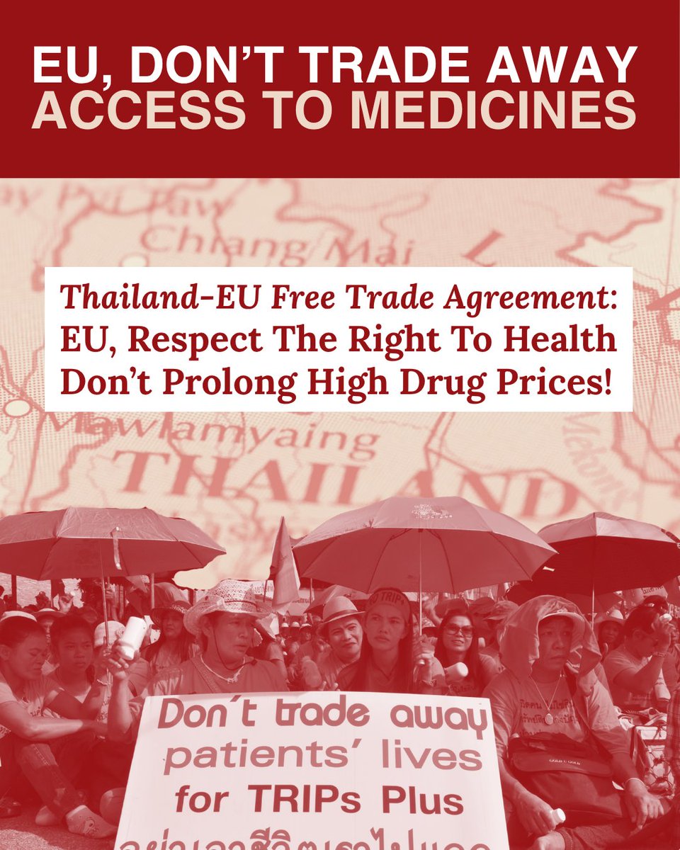 ITPCglobal's tweet photo. Round 10 of the Thailand-EU FTA talks opens today in Phuket.
The EU calls human rights a core value of its external relations. Yet it is pressing Thailand to accept TRIPS-plus rules that would extend medicine monopolies. 1/3
#DropTRIPSplus #AccessToMedicines https://t.co/JNijsvIsKk