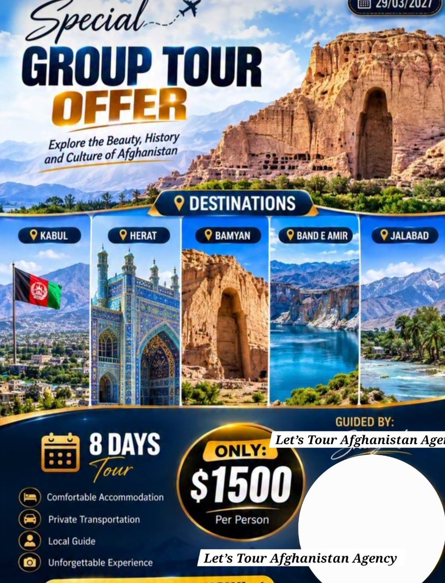 tourguideafg's tweet photo. Exclusive Tour Packages for Afghanistan!
More details: https://t.co/OHEIXwvOB9

#Tour #guide #Afghanistan #travel #kabul #localguide #traveltoafghanistan #localguide #grouptour #privatetour #tourguide #TravelAfghanistan https://t.co/A9sq8575Fk