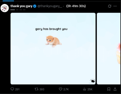 mcdevvin's tweet photo. GUYS how did we miss this... It's Gary's birthday today!

Cats are sending and we're returning to memes

This mf has spawned so many million dollar runners but @thankyougary__ has never been compensated.

Let's run this the right way with @usepaid!

https://t.co/wP9uYFifL1 https://t.co/1uWhD8eKJi

https://t.co/wP9uYFifL1