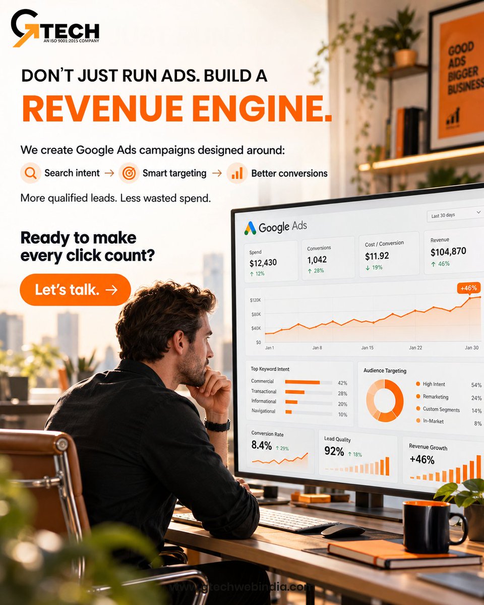 GtechWebIndia's tweet photo. Google Ads aren’t expensive. Bad clicks are. 💡

Reach the right audience with targeted campaigns built around search intent and conversions.

🚀 Make every click count with Gtechwebindia.
🌐 https://t.co/BhcgQSjuLu

#gtechwebindia #googleads #ppcmarketing #digitalmarketing https://t.co/7yw4wuDYu1