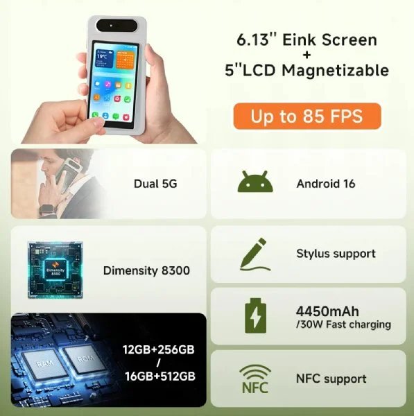 globe_the_03's tweet photo. Bigme HiBreak Dual 3 launch ho gaya.
World’s first 85FPS e-ink smartphone.
- Magnetic dual-screen (e-ink + removable LCD)
- Dimensity 8300 chipset
- Price $629 se start
#HiBreakDual3
#Bigme
#EInkPhone https://t.co/HjX7kdQXM0