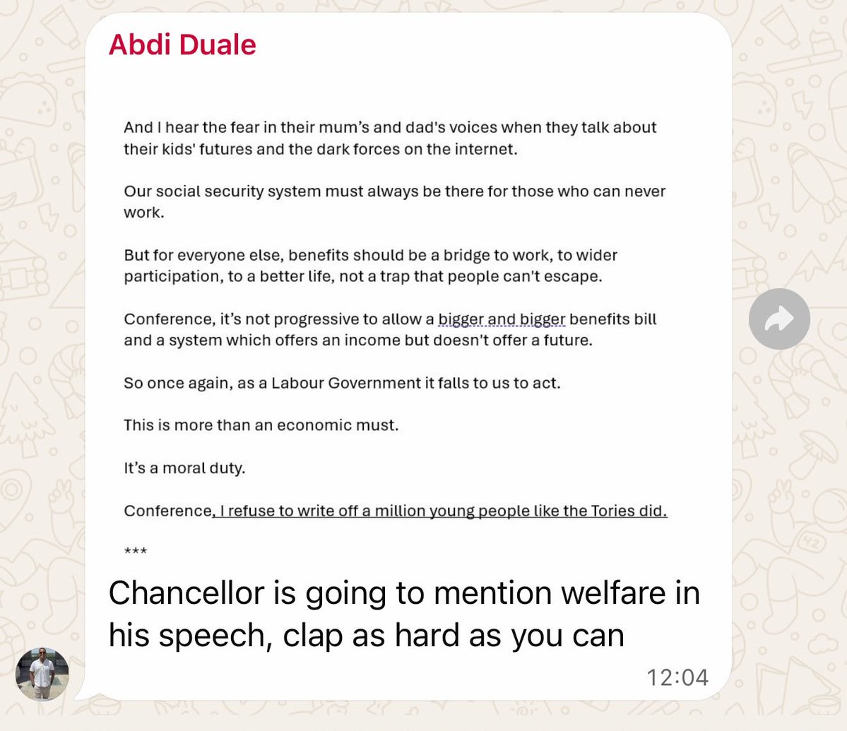 GuidoFawkes's tweet photo. Labour National Executive Committee member accidentally texts instructions to "clap as hard as you can" for Healey's mention of welfare policy to a group chat which includes political hacks https://t.co/CrrqqRqlJV