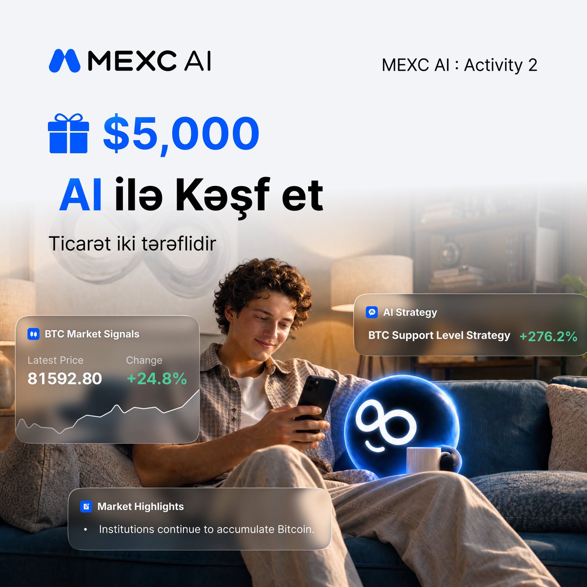 MEXC_AZ's tweet photo. 🤖 MEXC AI ilə yeni təcrübəyə hazırsan?

🏆 2 qalib × 50 USDT!

İştirak etmək çox sadədir:
✅@mexc_az hesabını izlə və bu paylaşımı RT et 💙
✅ MEXC AI-a daxil ol
 🔗https://t.co/HJmDjhIxRn
✅Bu paylaşımı Quote et və MEXC AI-da qarşılaşdığın ən maraqlı təcrübəni və ya kəşfini screenshot ilə paylaş. Paylaşımında #TradingTakesTwo qeyd etməyi unutma. 
✅ İştirak formasını doldur 📝
👉https://t.co/YW6ZingFKT

⏰ Son iştirak tarixi: 11 oktyabr