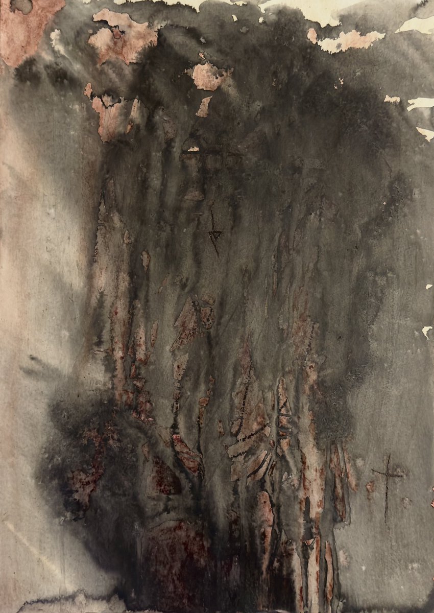 zsowe_'s tweet photo. stained glass windows 

blood, macerated flowers, black ink 
on A3 https://t.co/1hrPyw7fdP