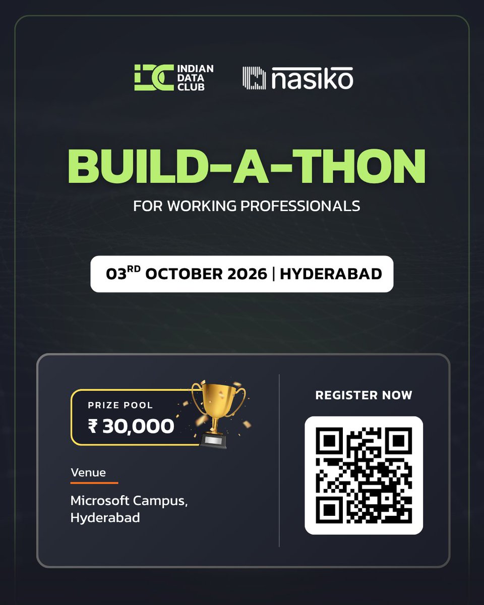 indiandataclub's tweet photo. Happy to share that Indian Data Club is collaborating with Nasiko for the 𝗡𝗮𝘀𝗶𝗸𝗼 𝗕𝘂𝗶𝗹𝗱-𝗔-𝗧𝗵𝗼𝗻.

₹𝟯𝟬,𝟬𝟬𝟬 total 𝗽𝗿𝗶𝘇𝗲 𝗽𝗼𝗼𝗹 for the top 𝟯 𝗽𝗿𝗼𝗷𝗲𝗰𝘁𝘀.

Registration Link - https://t.co/iIFDUvdZvk https://t.co/833JqXitdS