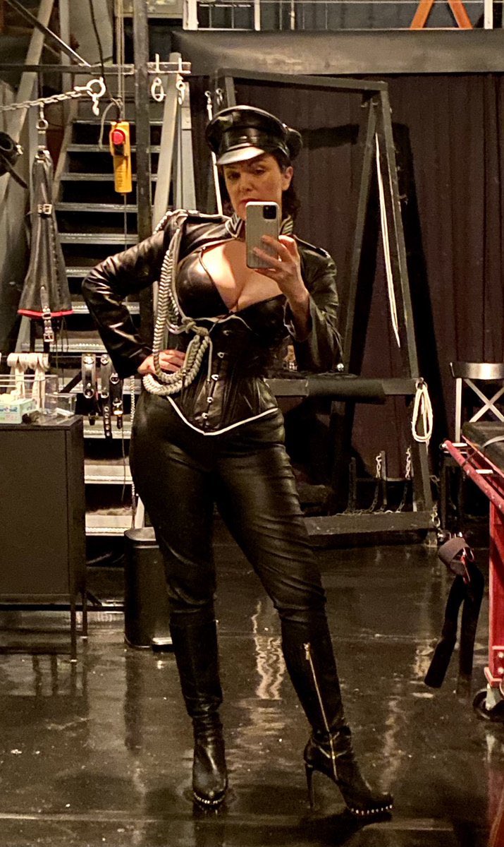 msservalan__'s tweet photo. Yesterday's military leather outfit. Corset, bra and bolero from @Luxleather1 of course. https://t.co/j1CXg170S2