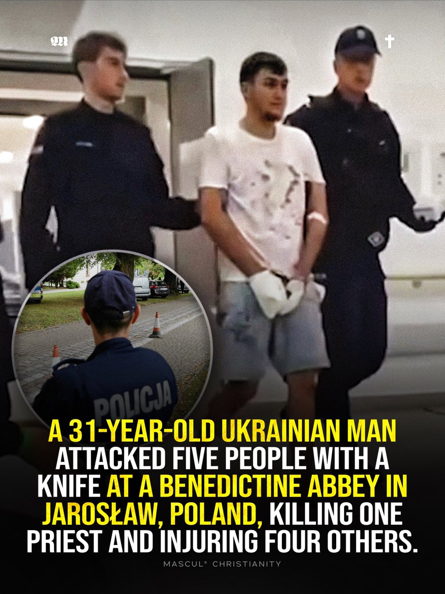 masculchristian's tweet photo. A 31-year-old Ukrainian man attacked five people at a Benedictine abbey in Poland, killing one priest and injuring four others. Two days later, wounded priest Fr. Adrian Mantykiewicz returned to the altar, forgave the attacker and asked people to pray for his conversion.

Rest in peace, Fr. Stanisław Zbojnowicz. May his memory be eternal. 🕯️