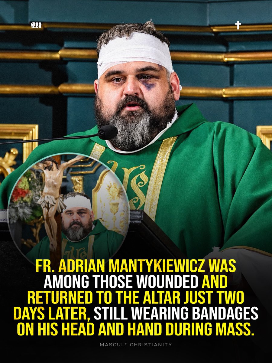 masculchristian's tweet photo. A 31-year-old Ukrainian man attacked five people at a Benedictine abbey in Poland, killing one priest and injuring four others. Two days later, wounded priest Fr. Adrian Mantykiewicz returned to the altar, forgave the attacker and asked people to pray for his conversion.

Rest in peace, Fr. Stanisław Zbojnowicz. May his memory be eternal. 🕯️