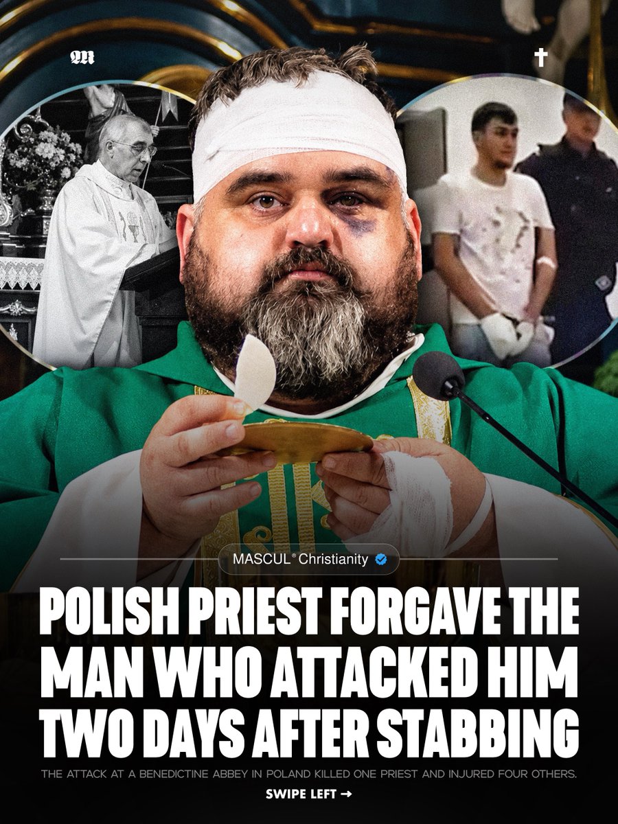 masculchristian's tweet photo. A 31-year-old Ukrainian man attacked five people at a Benedictine abbey in Poland, killing one priest and injuring four others. Two days later, wounded priest Fr. Adrian Mantykiewicz returned to the altar, forgave the attacker and asked people to pray for his conversion.

Rest in peace, Fr. Stanisław Zbojnowicz. May his memory be eternal. 🕯️