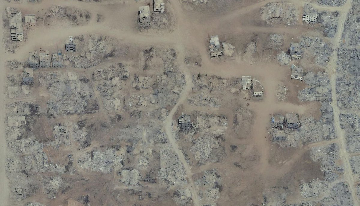 AdnanHussainMP's tweet photo. Updated images of Gaza on Google maps, Hiroshima and Nagasaki levels of destruction, apocalyptic. The world stayed silent as it carried on, looked away. 

And the culprits gave speeches at the UN a few days ago. The shame! https://t.co/4CAxaVGsoh