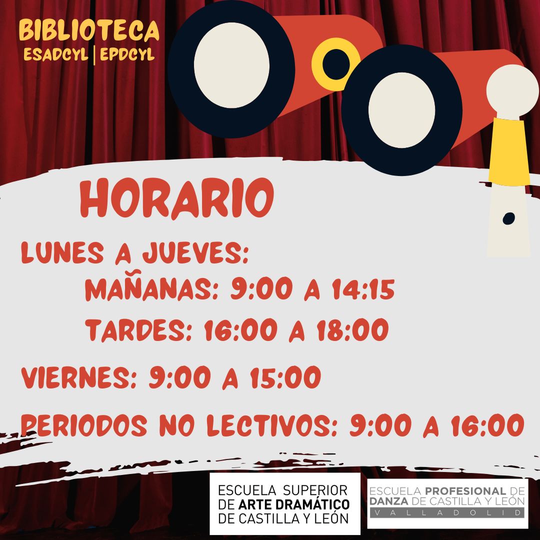 JimenaAlmenara's tweet photo. A partir del 1 de octubre, con el comienzo del curso académico 2026-2027, la #BibliotecaEspecializada de la Escuela Superior de Arte Dramático de Castilla y León #ESADCYL y la Escuela Profesional de Danza de Castilla y León #EPDCYL comenzará su horario de periodo lectivo. https://t.co/HsWBXzE36K