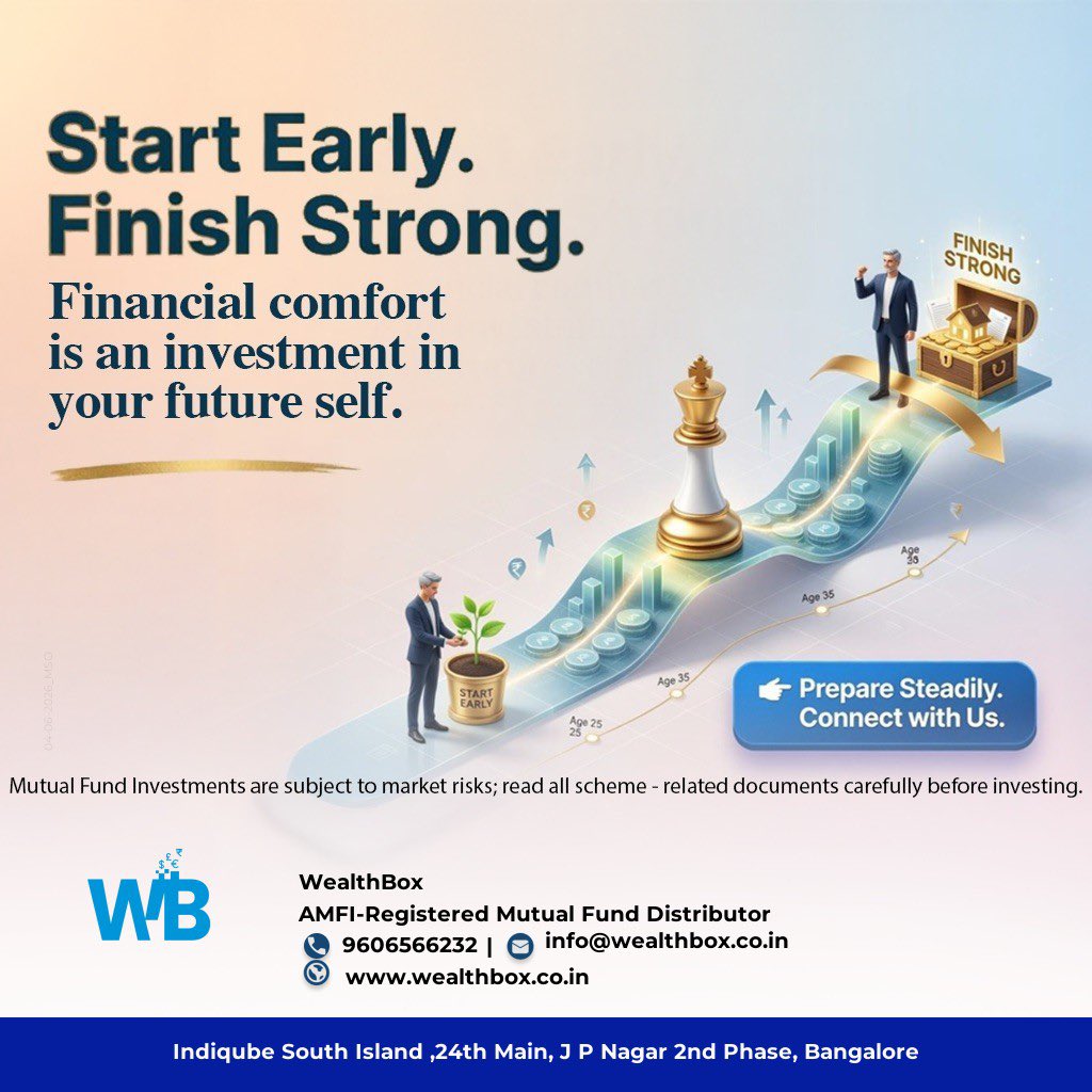 WealthBox_Off's tweet photo. Start Early. Finish Strong. 

🚀 SEBI Disclosure: We are AMFI Regd Mutual Fund Distributor (ARN- 162758)
Disclaimer: Mutual fund investments are subject to market risks. Please read all scheme-related documents carefully before investing. #SIP #MutualFunds #WealthBox https://t.co/HW25Wj7p1o