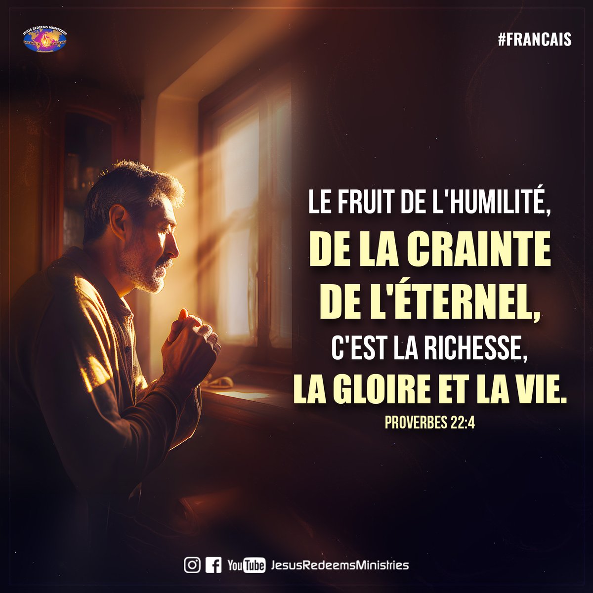 JesusRedeems_'s tweet photo. Le fruit de l'humilité, de la crainte de l'Éternel, C'est la richesse, la gloire et la vie. Proverbes 22:4
.
.
.
#promiseword #promiseverse #dailybibleverse #dailypost #dailydevotional #dailyverse #bibleverses #bible #bibleverseoftheday #bibleversedaily https://t.co/O8UlVHRyUi