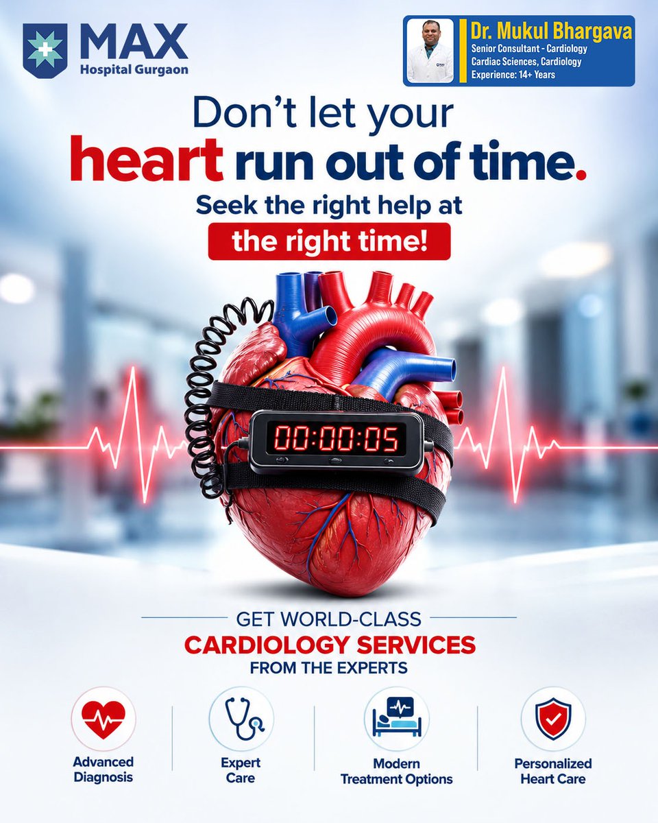 drmukulcardio's tweet photo. ⏰❤️ Don’t let your heart run out of time.

Chest pain, breathlessness &amp; palpitations? Don’t ignore them. Seek timely cardiac care.

👨‍⚕️ Dr. Mukul Bhargava | Senior Consultant – Cardiology
📞 +91 84475 10256

#HeartHealth #Cardiology #HeartCare #DrMukulBhargava https://t.co/DKFyO0izyd