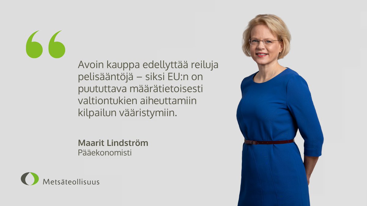 metsateollisuus's tweet photo. Euroopan ei pidä suojautua kilpailulta vaan kilpailun vääristämiseltä. Lue Metsäteollisuus ry:n pääekonomistin @LindstromMaarit  katsaus aiheesta: https://t.co/PDOcHDQKjS

#metsäteollisuus #kauppapolitiikka #kilpailukyky https://t.co/jPELAxDtUg