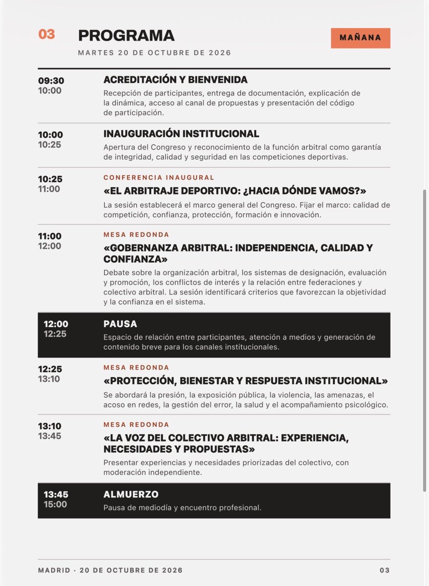 JMGarciaAranda's tweet photo. 🏆 I CONGRESO NACIONAL DE ARBITRAJE DEPORTIVO 
«El presente y el futuro del arbitraje deportivo»
El próximo 20 de octubre de 2026, la sede del Comité Olímpico Español (Madrid) acogerá un encuentro clave para analizar los retos del colectivo arbitral:
🔹 Gobernanza, independencia y calidad
🔹 Protección, bienestar y gestión de la presión
🔹 Captación, permanencia e igualdad de oportunidades
🔹 Tecnología e IA aplicadas al arbitraje
Organizado por el Instituto Canario de Arbitraje Deportivo (ICAD) con el Comité Olímpico Español (@COE_es )
📍 Dónde: Sede del COE, Madrid
🗓️ Cuándo: Martes, 20 de octubre de 2026
⚠️ Aforo limitado con inscripción 
https://t.co/5kqLUEB73K

#ArbitrajeDeportivo #CongresoICAD #DeporteEspaña #ComiteOlimpicoEspañol #Arbitros #IAdeporte #GobernanzaDeportiva