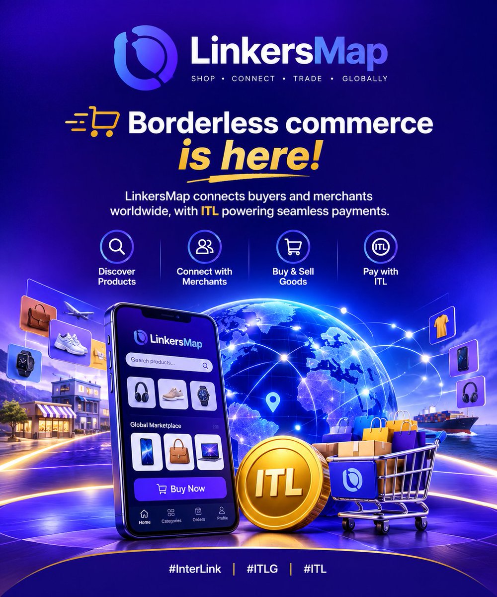 Redwan8033's tweet photo. 🛍️ Borderless commerce is here!
LinkersMap connects buyers and merchants worldwide, with ITL powering seamless payments. 🌐💳

#InterLink #ITLG #ITL https://t.co/wnpok91Obj