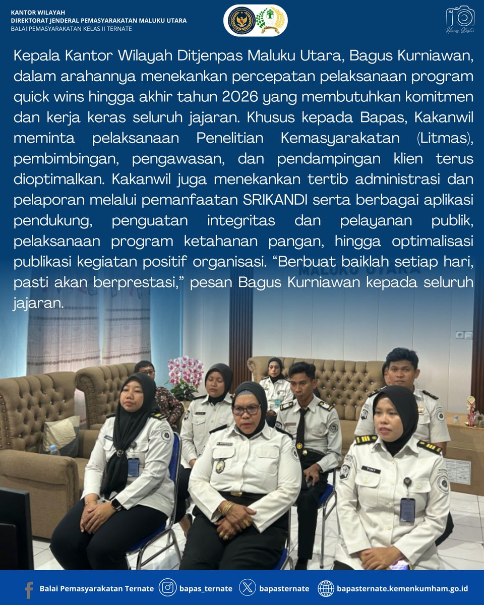 bapasternate's tweet photo. Bapas Ternate Ikuti Rapat Evaluasi Kanwil Ditjenpas Malut, Perkuat Kinerja dan Sinergi Pelaksanaan Tugas

#kemenimipas
#guardanguide
#infoimipas
#bapasternate
#humasbapasternate https://t.co/oKiQLA7vEo