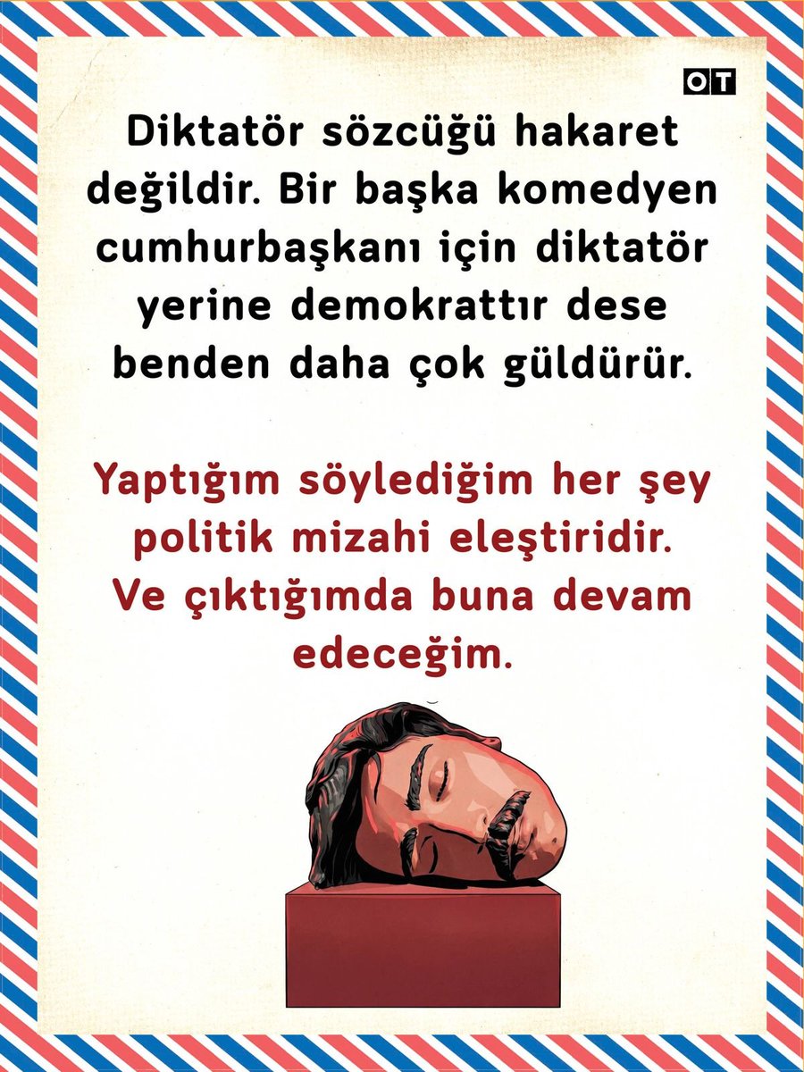 otdergi's tweet photo. "4 cümle ile suçlanıyorum ve kurduğum cümle başına tam 22 gündür hücredeyim.
 
Yazan çizen insanlara bir oto sansür sebebi olduysam tek endişem budur.

Yaptığım söylediğim her şey politik mizahi eleştiridir. Ve çıktığımda buna devam edeceğim." #DenizGöktaş https://t.co/iBeWmEfMZT