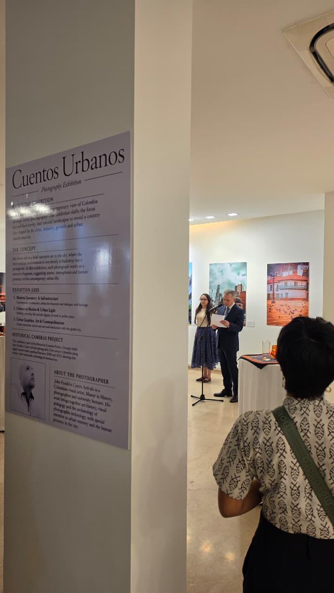 IndiaEmbCol's tweet photo. 📸 We inaugurated “Cuentos Urbanos” at the Embassy of Colombia in New Delhi, a selection of photographs by Colombian artist John Franklin Castro. The exhibition offers a look at Colombia’s urban life, everyday scenes and changing cities, beyond its more traditional landscapes🇨🇴✨ https://t.co/MffBDeMym4