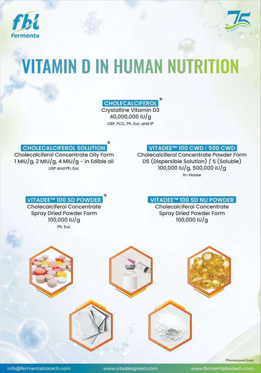 fermentabiotech's tweet photo. Discover Our Vitamin D3 Portfolio at CPHI Milan 2026!
Meet our team to explore solutions for Human Nutrition and collaboration opportunities.
📅 6–8 Oct | 📍 Fiera Milano | Hall 04, Booth 4C40
#CPHI2026 #VitaminD3 #FermentaBiotech https://t.co/1G82donEWu