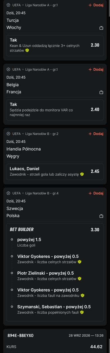 TheDejmix's tweet photo. 👌 Polecam taki kupon.
Elegancko na Polskę, Liga Narodów oddaje jak nigdy https://t.co/nOYogyXUBI