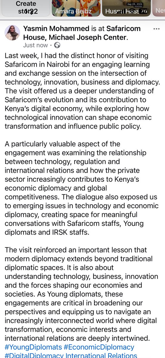 NassurYasmin's tweet photo. A visit at @SafaricomPLC to better understand the role of technology and innovation in Kenya’s 🇰🇪 Economic transformation as young diplomats shaping Kenya’s Foreign Policy. 
#DigitalDiplomacy #EconomicCooperation #RegionalIntegration 
@IntRelationsKe https://t.co/hnbTxqpof3