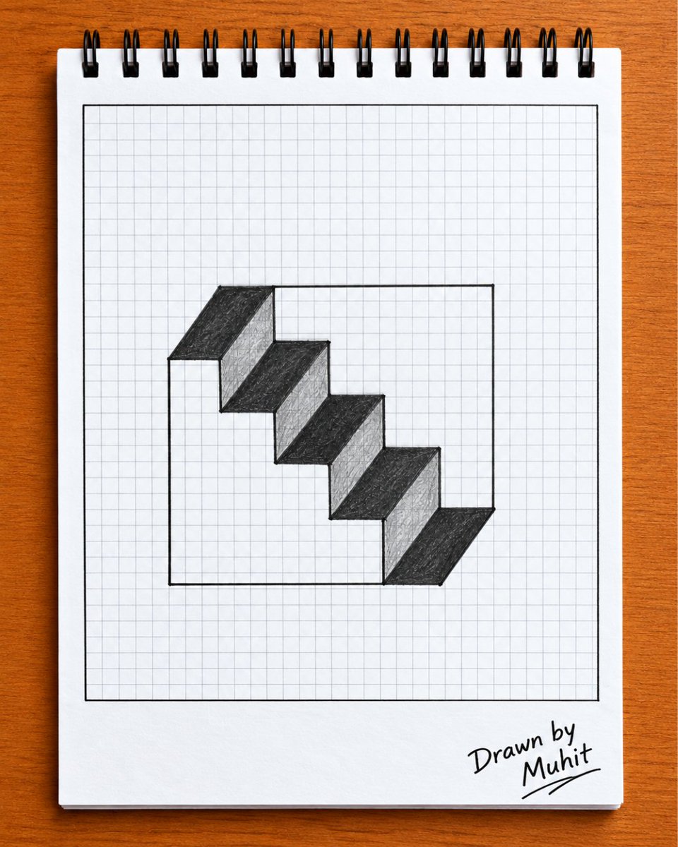 DrawWithMuhit's tweet photo. Stepping beyond the page! 🌀✨

A fascinating 3D Staircase drawn by Muhit 👨‍🎨, where simple lines create an amazing illusion of depth and dimension. 🎨

What do you see—stairs or an illusion?

#3DArt #Drawing #DrawWithMuhit https://t.co/yD65aWKq0o