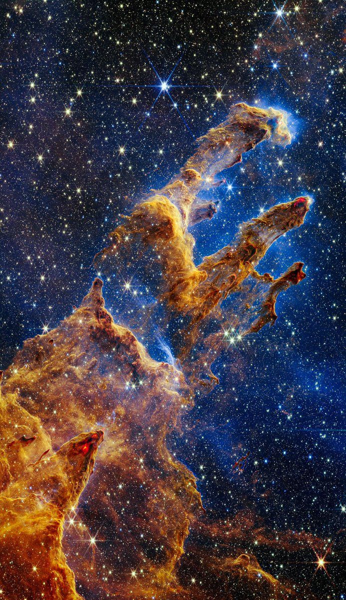 NightSkyToday's tweet photo. The Pillars of Creation by the James Webb Space Telescope. https://t.co/3qAg6kR9nr