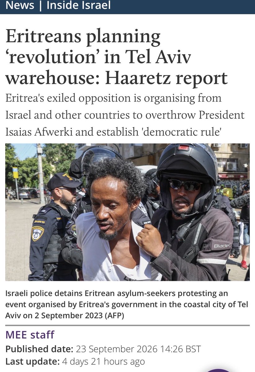 SuldanMohamed_'s tweet photo. Said Deni, Ahmed Madobe & Abdirahman Irro are in Abu Dhabi. 

Guess who is also there? Benjamin Netanyahu… 

Another interesting point:

Eritrean opposition groups backed by UAE, Ethiopia & Israel are based in Tel Aviv, using a warehouse as a base to ship armaments as the #Ethiopia civil war kicks off in attempt to use Addis Ababa to overthrow Asmara. 

The proxy war has begun. 

A lot to discuss…