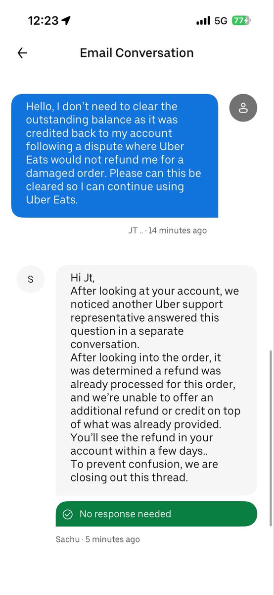 BeansMachine's tweet photo. @UberUKI_Support I can’t currently use my Uber Eats account because I’m being told to re-pay something I was refunded for. Can you fix this please because your support chat is sending me in circles as per usual. https://t.co/PxNFMKqff7