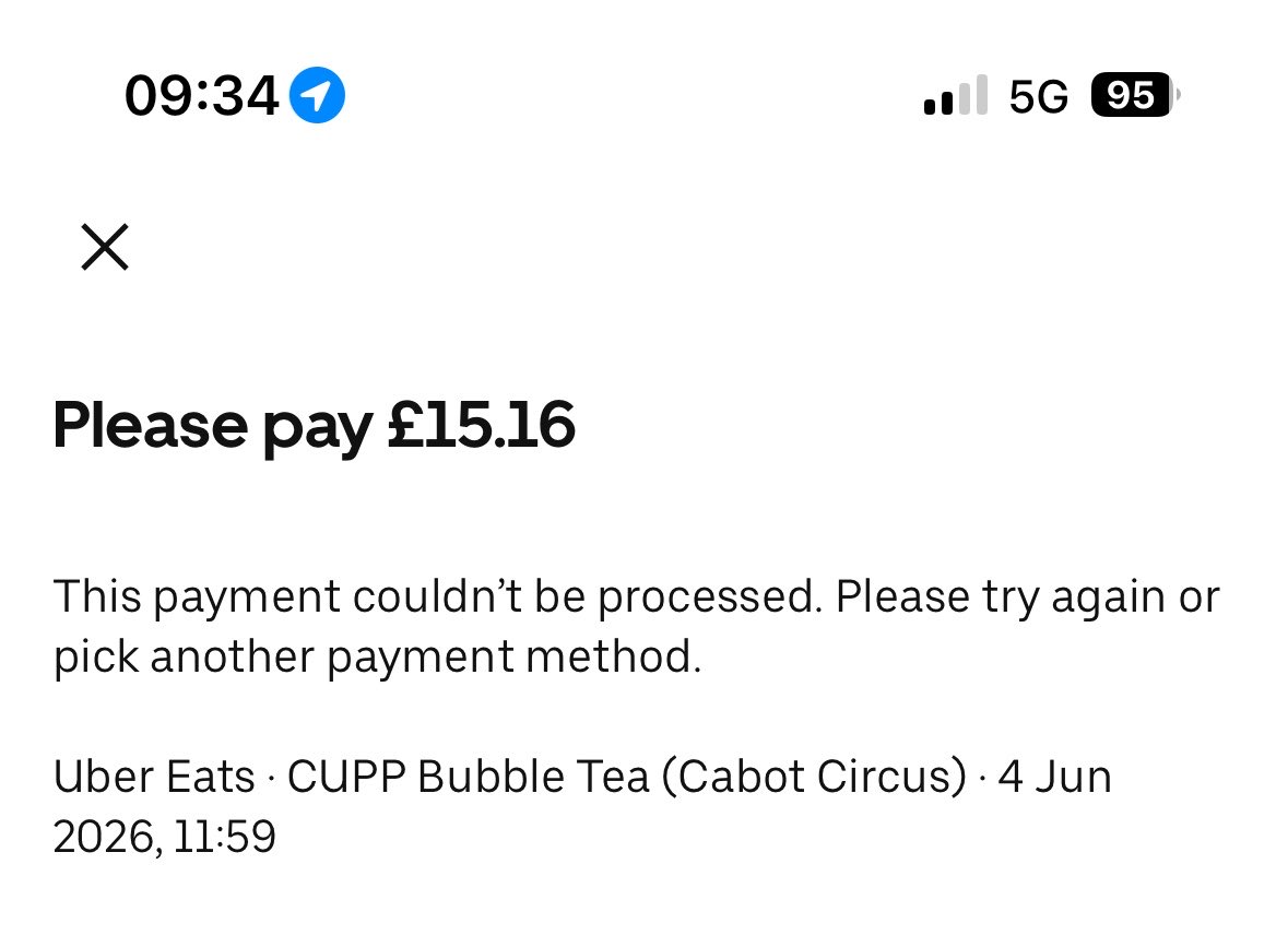 BeansMachine's tweet photo. @UberUKI_Support I can’t currently use my Uber Eats account because I’m being told to re-pay something I was refunded for. Can you fix this please because your support chat is sending me in circles as per usual. https://t.co/PxNFMKqff7