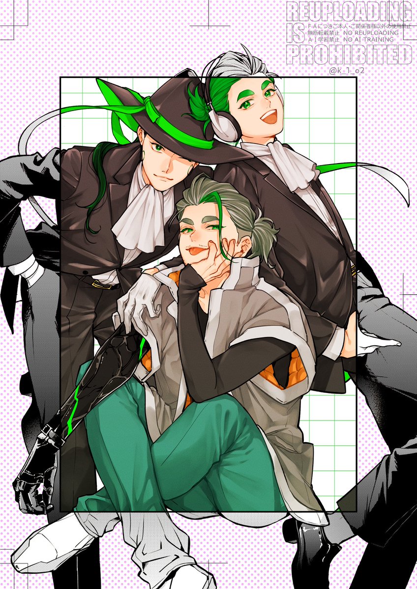k_1_o2's tweet photo. 今年のお誕生日FAのテーマはカラー×漫画っぽいモノクロで扉絵風でした🥳
文字と装飾で隠れた部分もあるからなしver.もあげちゃう🥳
やっと５人揃えられた〜！来年はどんなのにしようかな💭 https://t.co/WTDAQnF8IH